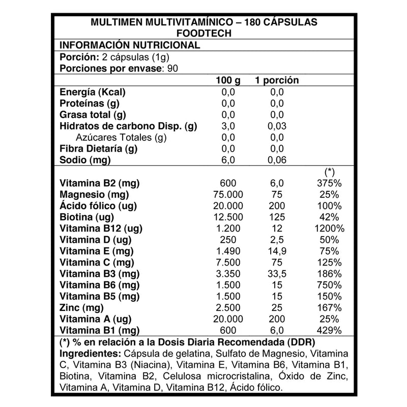 Multi Men Multivitamínico para Hombres 180 Cápsulas - Foodtech