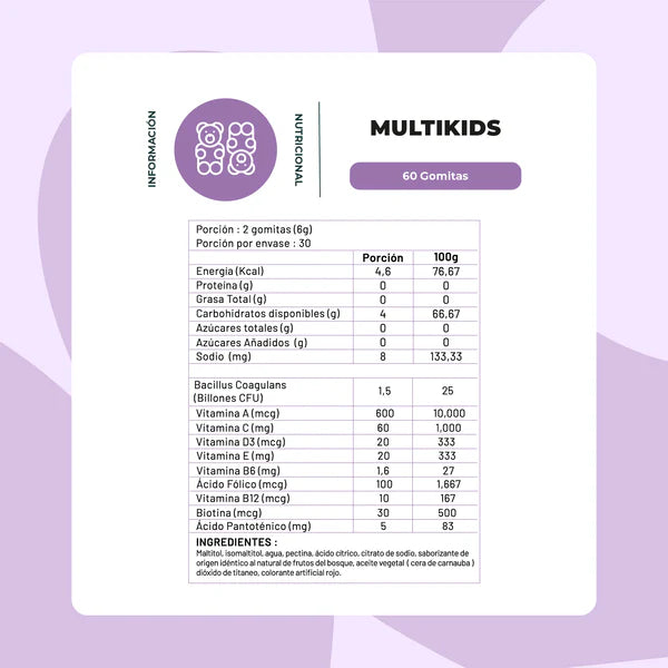MultiKids Gomitas Sabor Cereza (Multivitamínico) 60 Unidades - Karun Life