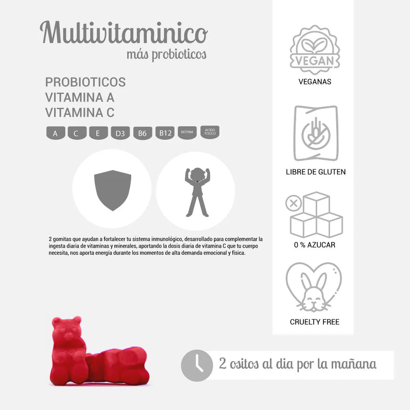 Multivitamínico + Probióticos Sin Azúcar 60 Gomitas Veganas - Perfect Bear
