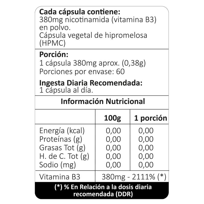 Nicotinamida (Vitamina B3) 380mg 60 Veg Caps - Avanti