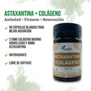 Infografía de la Astaxantina + Colágeno: 210 mg de colágeno marino y 88 mg de astaxantina, para la piel