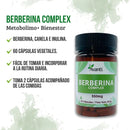 Infografía de la Berberina Complex: berberina, canela e inulina, 2 cápsulas con las comidas