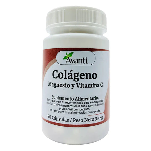 Frasco de Colágeno, Magnesio y Vitamina C de Avanti, 90 cápsulas para 30 días