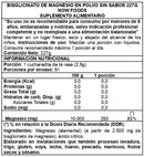 Tabla del Bisglicinato de Magnesio en polvo: 1 cucharadita rasa de 2,5 g, 91 porciones y 250 mg de magnesio (83%)