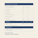 Tabla de información nutricional del Colágeno Hidrolizado + Vitamina C 60 cápsulas de Karün Life