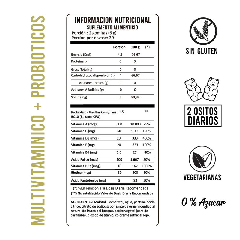 Multivitamínico + Probióticos Sin Azúcar 60 Gomitas Veganas - Perfect Bear