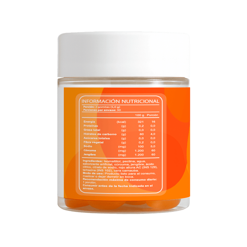 Cúrcuma + Jengibre Gomitas Sabor Naranja Sin Azúcar 60 Gomitas - FNL