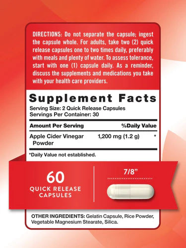 Vinagre de Sidra de Manzana Triple Strength 1200mg 60 Cápsulas - Nature's Truth