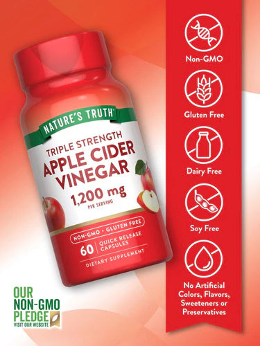 Vinagre de Sidra de Manzana Triple Strength 1200mg 60 Cápsulas - Nature's Truth