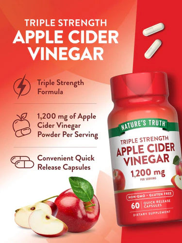 Vinagre de Sidra de Manzana Triple Strength 1200mg 60 Cápsulas - Nature's Truth