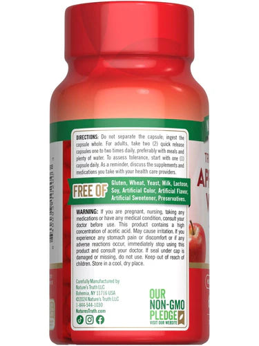 Vinagre de Sidra de Manzana Triple Strength 1200mg 60 Cápsulas - Nature's Truth