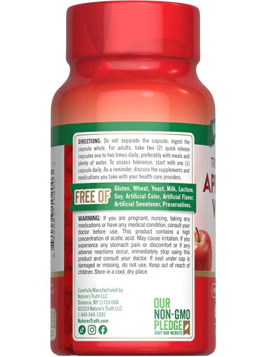 Vinagre de Sidra de Manzana Triple Strength 1200mg 60 Cápsulas - Nature's Truth