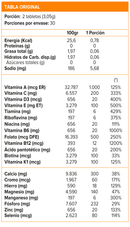 Tabla nutricional de Multi Women: porción de 2 tabletas de 3,05 g, con 13 vitaminas y 8 minerales