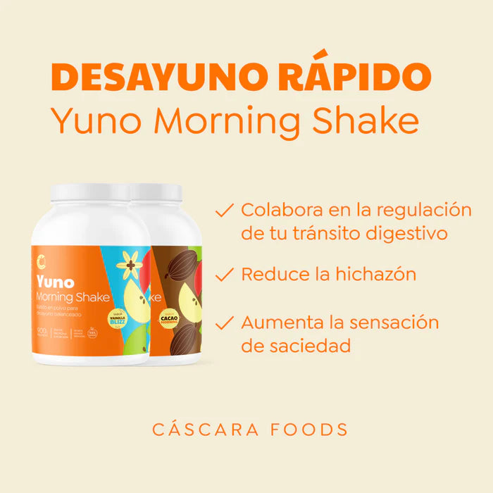 Yuno Morning Shake (Batido para Desayuno) Sabor Cacao 900gr  - Cáscara Foods
