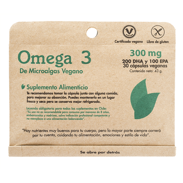 Omega 3 de Microalgas 300mg (200 DHA / 100 EPA) 30 Caps - Dulzura Natural