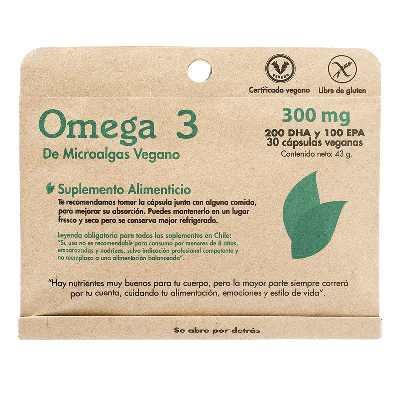 Omega 3 de Microalgas 300mg (200 DHA / 100 EPA) 30 Caps - Dulzura Natural